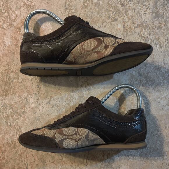 Coach Shoes Womens 6.5 M Kodie Signature Casual Sneakers Brown Suede Lace Up - Picture 4 of 8